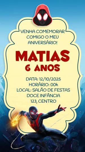 Convite Aniversário Homem Aranha Aranhaverso para Editar Online