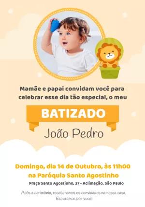 Convite de Batizado Leão com Foto para Editar Online