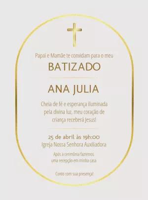 Convite de Batizado Elegante Dourado para Editar Online