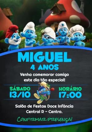 Convite de Aniversário Os Smurfs com Personagens para Editar
