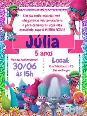 Convite de Aniversário Trolls Editável com Personagens