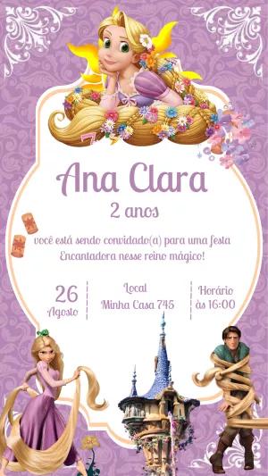 Convite de Aniversário Enrolados com Rapunzel para Editar Online