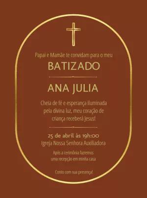 Convite de Batizado Terracota e Dourado para Editar Online
