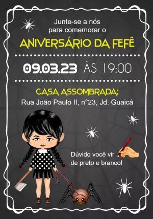 Convite de Aniversário Wandinha para Editar Online