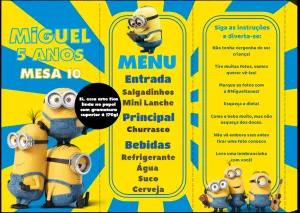 Menu de Mesa Minions Aniversário Triângulo para Editar Online