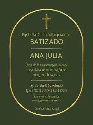 Convite de Batizado Elegante Verde e Dourado para Editar