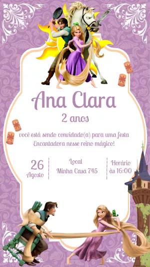 Convite Aniversário Enrolados com Rapunzel para Editar Online
