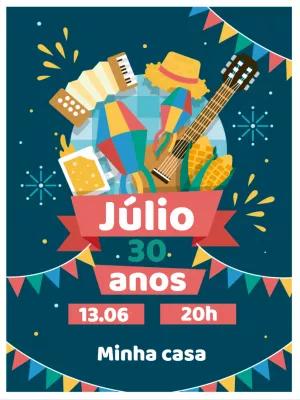 Convite Aniversário Festa Junina com Ícones Típicos Editável