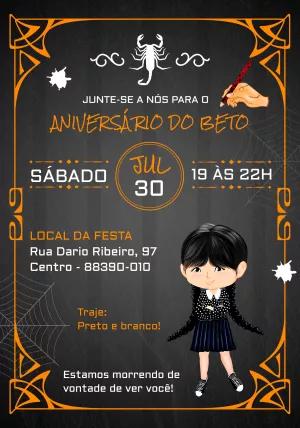 Convite de Aniversário Wandinha Addams para Editar Online