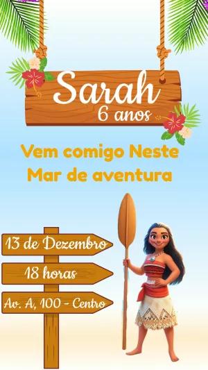 Convite Aniversário Moana Aventura para Editar Online