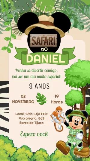 Convite de Aniversário Mickey Safari para Editar Online