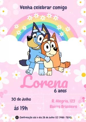 Convite de Aniversário Bluey e Bingo para Editar Online