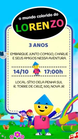 Convite de Aniversário Mundo Colorido do Charlie para Editar