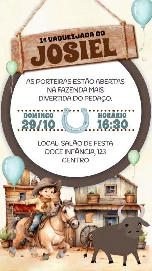 Convite de Aniversário Vaquejada Infantil para Editar Online