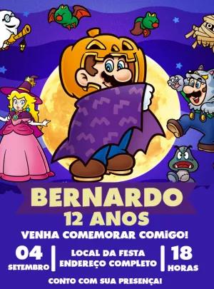 Convite Aniversário Halloween Super Mario para Editar Online