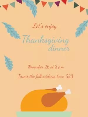 Thanksgiving Dinner Invitation with Turkey to Edit Online