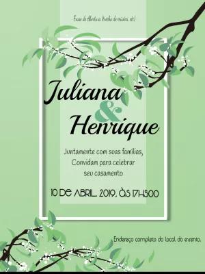 Convite de Casamento Floral Verde para Editar Online