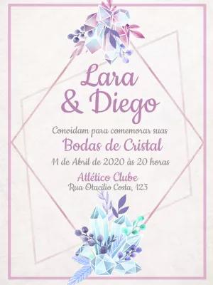 Convite Bodas de Cristal com Cristais para Editar Online