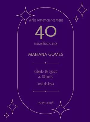 Convite de Aniversário Roxo e Dourado para Editar Online