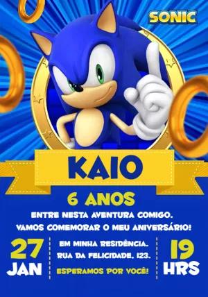 Convite de Aniversário Sonic Editável Online para Imprimir