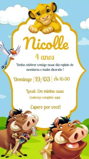 Convite de Aniversário Rei Leão com Simba para Editar Online