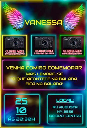 Convite de Aniversário Neon com Foto para Editar Online