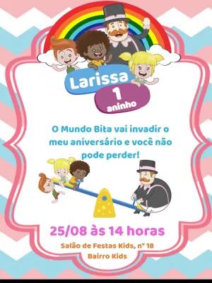 Convite Aniversário Mundo Bita com Personagens para Editar Online