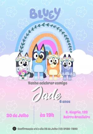 Convite de Aniversário Bluey e Família para Editar Online