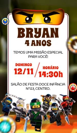 Convite de Aniversário Lego Ninjago com Ninjas para Editar