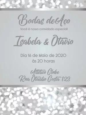 Convite Bodas de Aço Prata com Brilho para Editar Online