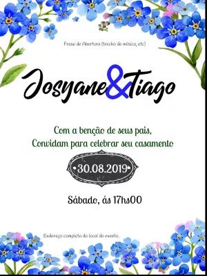 Convite de Casamento Floral Azul para Editar e Imprimir Online