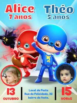 Convite Aniversário Duplo Aventureiros com Foto para Editar