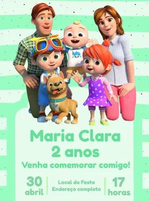 Convite de Aniversário Cocomelon com Personagens para Editar