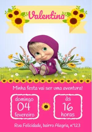 Convite Aniversário Masha e o Urso Girassol para Editar Online