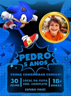 Convite de Aniversário Sonic com Foto para Editar Online