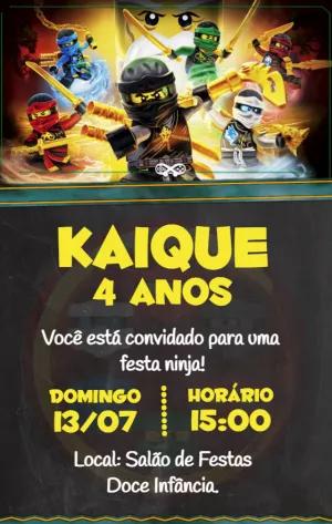 Convite Aniversário Ninjago com Personagens para Editar Online