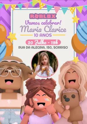 Convite Roblox Feminino com Foto Editável para Aniversário