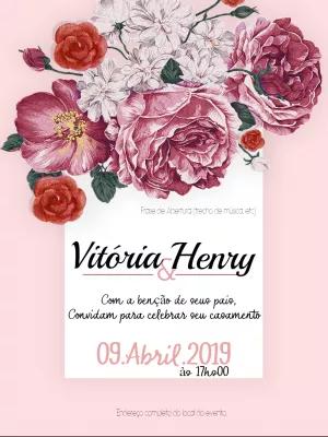 Convite de Casamento Floral Elegante para Editar Online