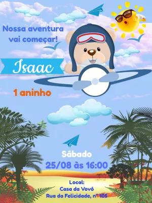 Convite Aniversário Ursinho Aviador para Editar Online