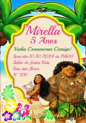 Convite de Aniversário Moana com Personagens para Editar Online