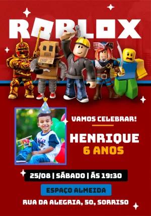 Convite de Aniversário Roblox com Personagens para Editar Online