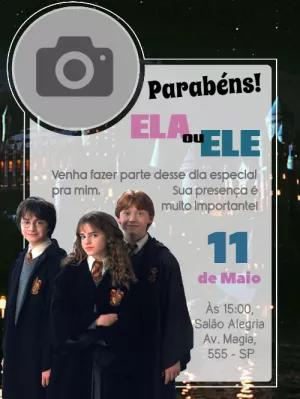 Convite de Aniversário Harry Potter com Foto para Editar Online
