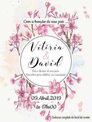 Convite de Casamento Floral Cerejeira para Editar Online