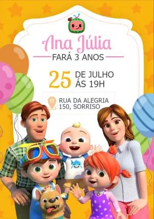 Convite de Aniversário Cocomelon com a Turma para Editar Online