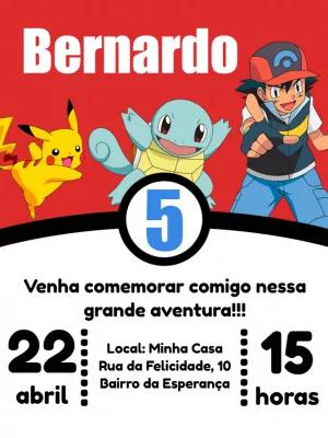 Convite Aniversário Pokémon com Personagens para Editar Online