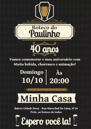 Convite de Aniversário Tema Boteco para Editar Online