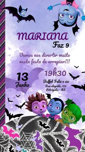 Convite Aniversário Vampirina com Personagens para Editar