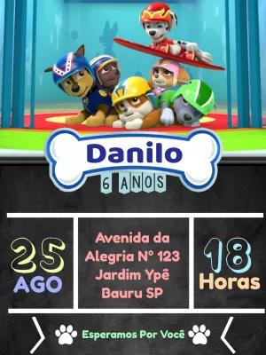 Convite de Aniversário Patrulha Canina para Editar Online