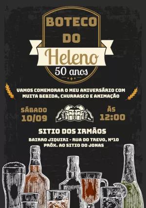 Convite de Aniversário Tema Boteco para Editar Online