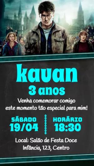 Convite Aniversário Harry Potter com Personagens para Editar